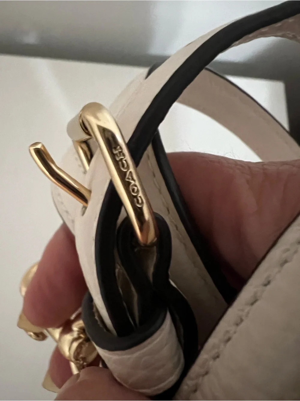 Like New Coach White Pebbled Leather Crossbody Strap with Gold Hardware - Picture 3 of 5